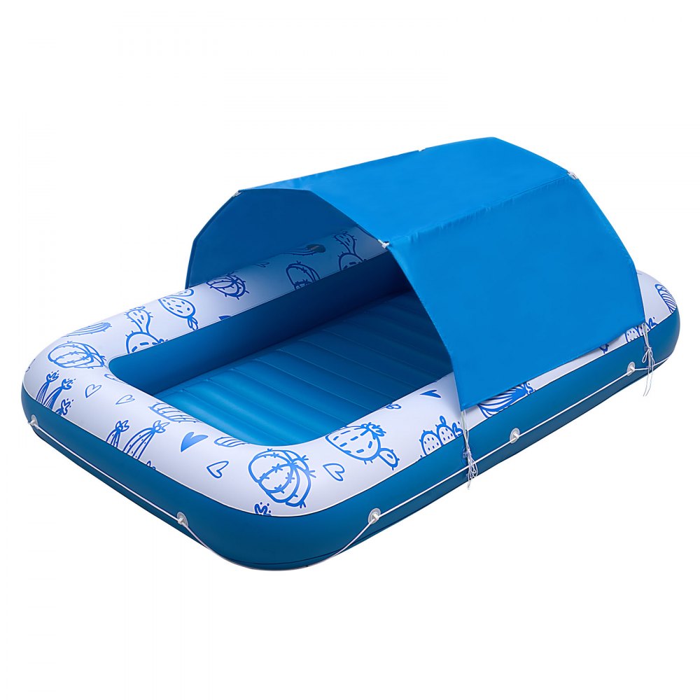 VEVOR Flotador Inflable para Piscina con Toldo 209x140cm, Colchón Hinchable para Tomar Sol para Adultos, Capacidad de 250kg, con Almohada, Soporte para Teléfono y Portavasos para Disfrutar del Agua