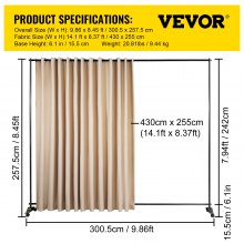 VEVOR Soporte divisor de cortina, 10 x 8 pies, kit divisor de habitación con 4 ruedas rodantes, marco de aleación de aluminio, cortina opaca y bolsa Oxford portátil incluida, divisor de habitación