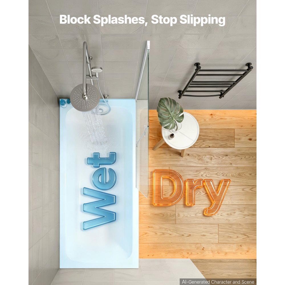 VEVOR Mampara de Ducha Plegable para Bañera 1200 x 1400 mm Puerta de Vidrio, Mampara de Bañera sin Marco, Cristal Templado de Seguridad 6 mm, 2 Bisagras, 180° Plegable, Perfil de Aluminio, Plateado