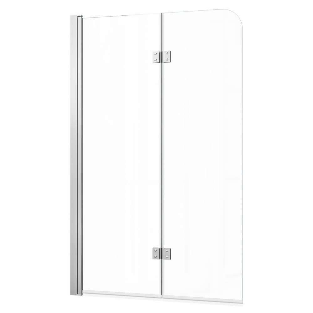 VEVOR Mampara de Ducha Plegable para Bañera 1200 x 1400 mm Puerta de Vidrio, Mampara de Bañera sin Marco, Cristal Templado de Seguridad 6 mm, 2 Bisagras, 180° Plegable, Perfil de Aluminio, Plateado