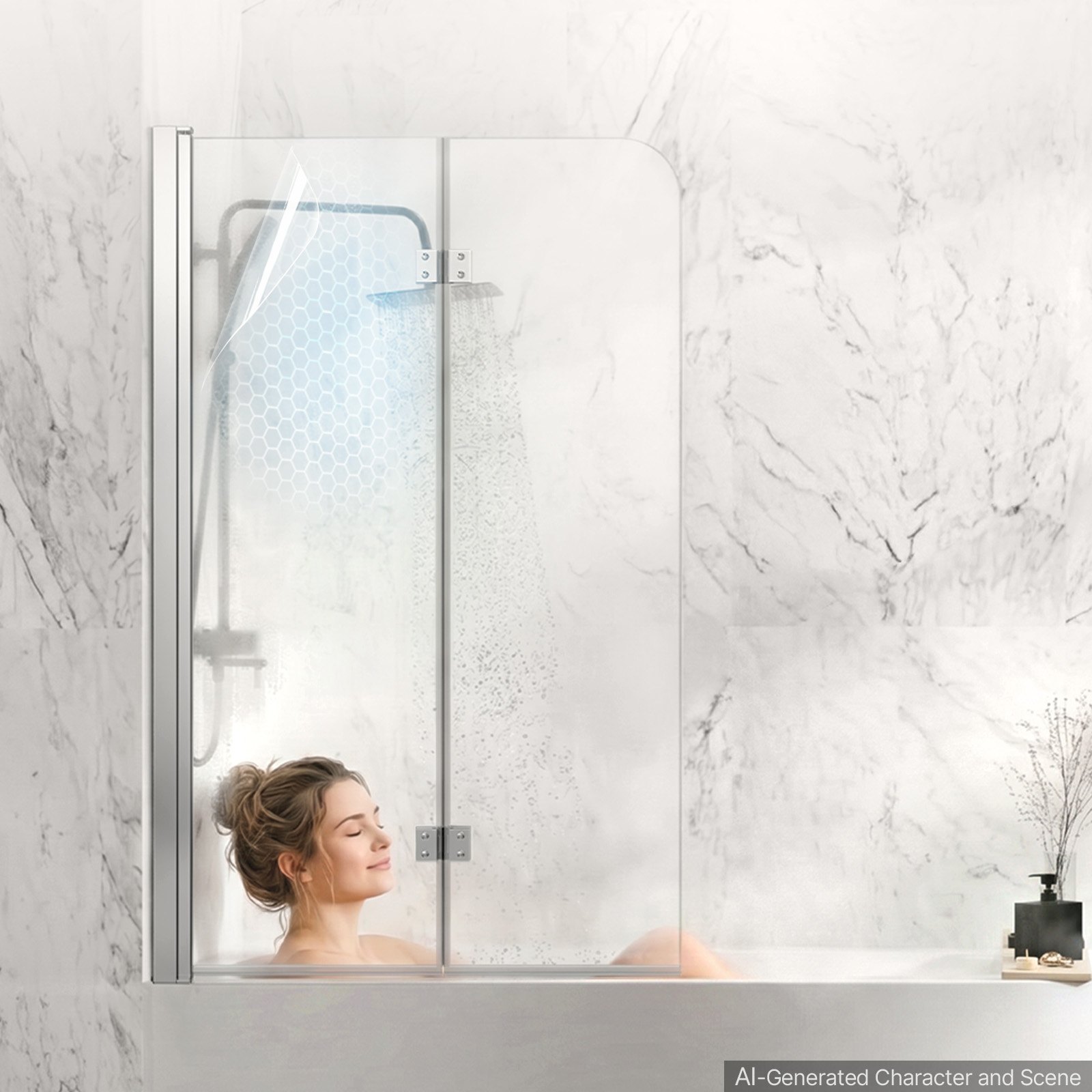 VEVOR Mampara de Ducha Plegable para Bañera 1200 x 1400 mm Puerta de Vidrio, Mampara de Bañera sin Marco, Cristal Templado de Seguridad 6 mm, 2 Bisagras, 180° Plegable, Perfil de Aluminio, Plateado