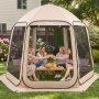 VEVOR Carpa Plegable, 3030 x 2650 x 2300 mm, 4-8 Personas, con Mosquitera, Bolsa de Transporte, Laterales de Malla y Estacas para el Suelo, para Jardín, Patio y Actividades al Aire Libre, Beige