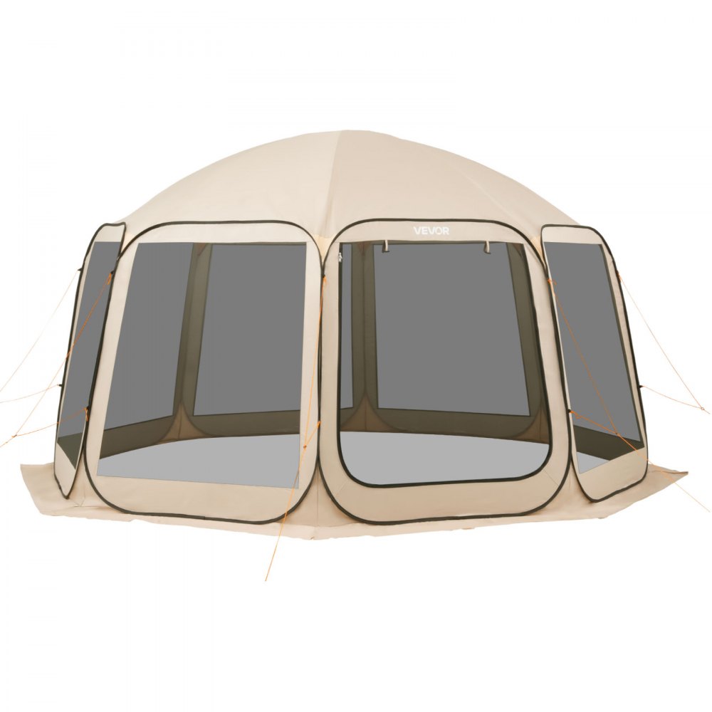 VEVOR Carpa Plegable, Polígono de 8 Lados, 4500 x 4250 x 2450 mm, para 12-15 Personas, con Bolsa de Transporte, Laterales de Malla y Estacas para el Suelo, para Actividades al Aire Libre, Beige