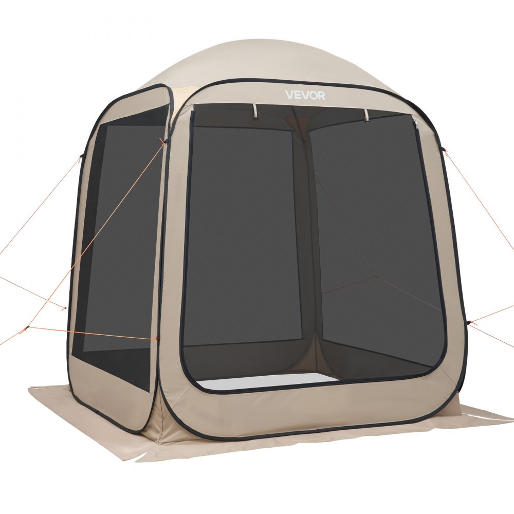 VEVOR Carpa Plegable con Mosquitera, 1825 x 1825 x 2200 mm, para 4-6 Personas, Polígono de 4 Lados, con Bolsa de Transporte, Laterales de Malla y Estacas para el Suelo. al Aire Libre, Color Beige