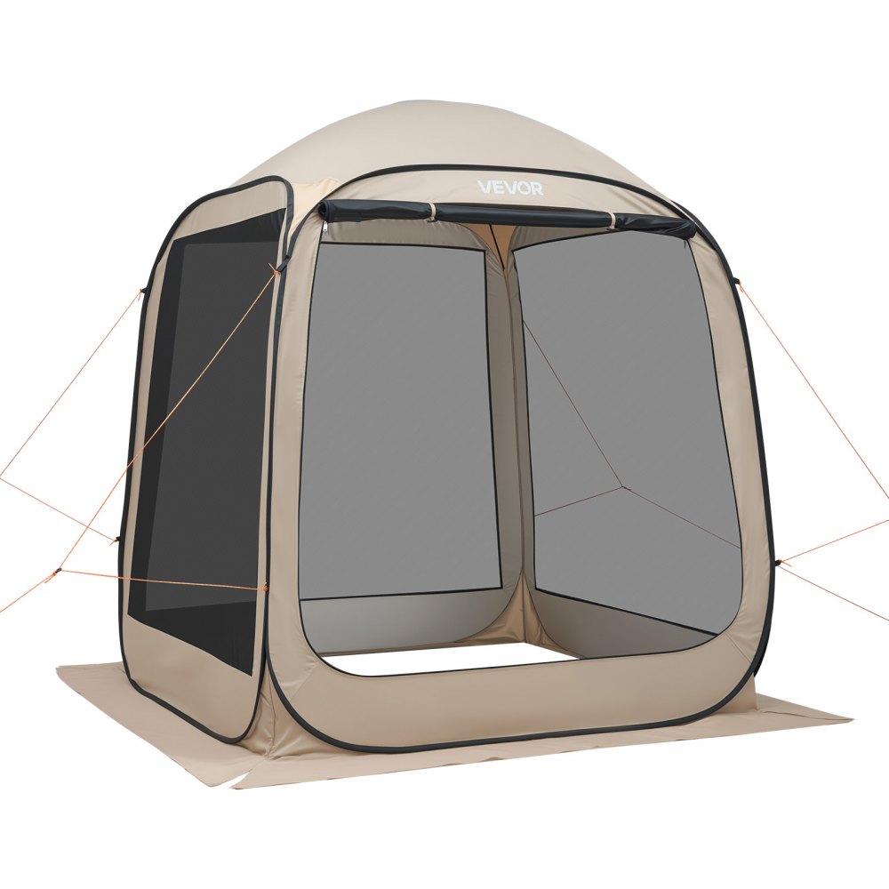VEVOR Carpa Plegable con Mosquitera, 1825 x 1825 x 2200 mm, para 4-6 Personas, Polígono de 4 Lados, con Bolsa de Transporte, Laterales de Malla y Estacas para el Suelo. al Aire Libre, Color Beige