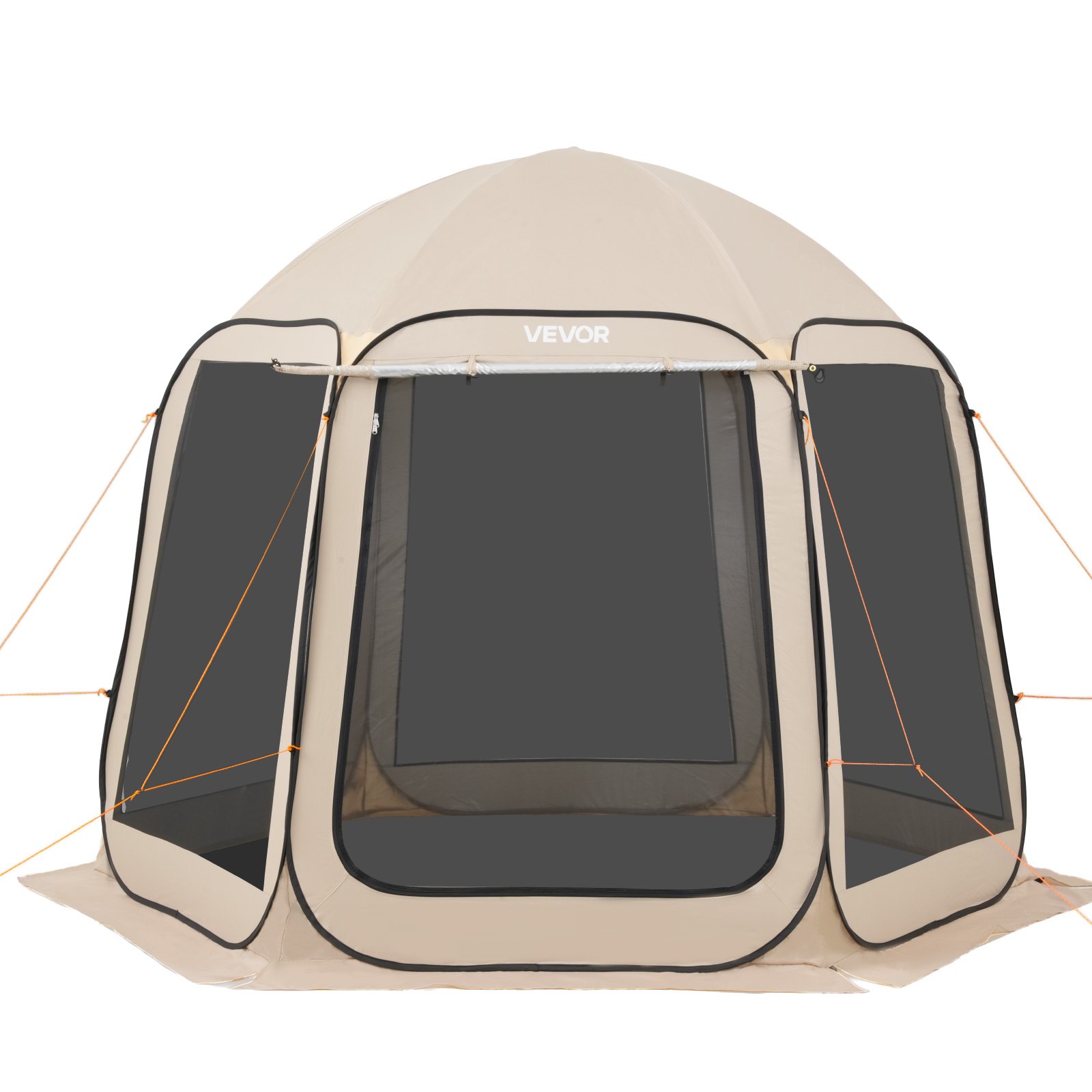 VEVOR Carpa Plegable Portátil con Mosquitera, 3030 x 2650 x 2300 mm, para 4-8 Personas, Polígono de 6 Lados, con Toldo Extensible, Bolsa de Transporte, Laterales de Malla, para Patios, Beige