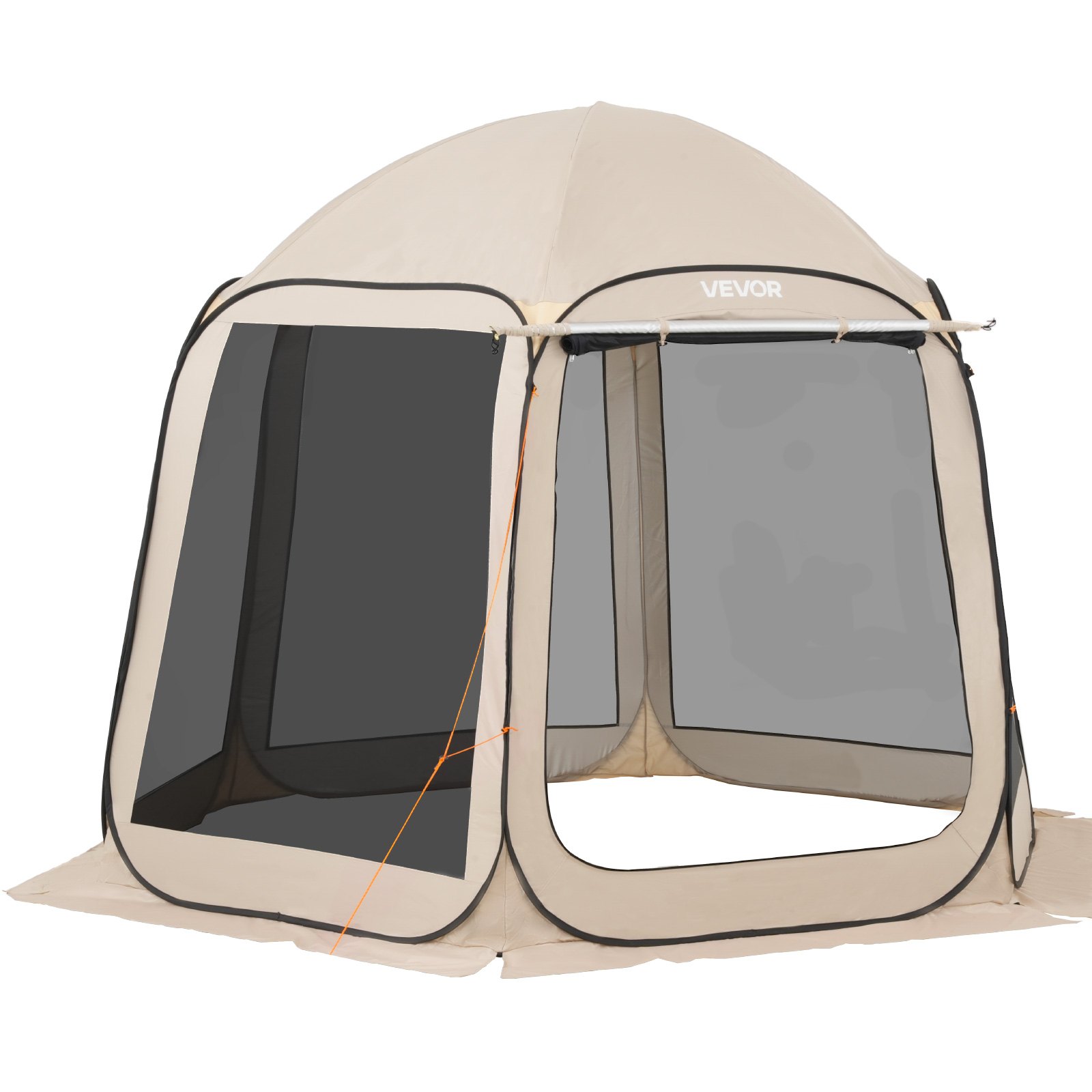 VEVOR Carpa Plegable Portátil con Mosquitera, 3030 x 2650 x 2300 mm, para 4-8 Personas, Polígono de 6 Lados, con Toldo Extensible, Bolsa de Transporte, Laterales de Malla, para Patios, Beige