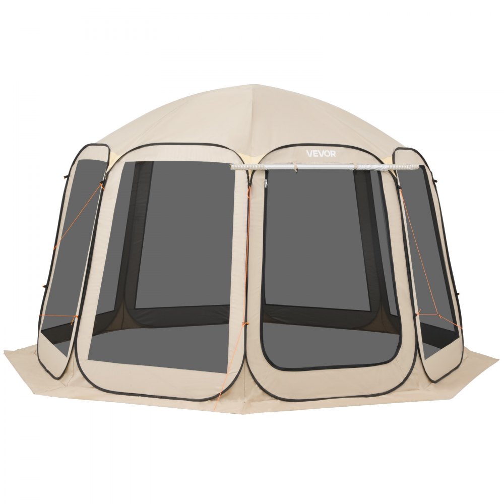 VEVOR Carpa Plegable con Mosquitera, 3660 x 3380 x 2300 mm, 10-12 Personas, Polígono de 8 Lados, con Toldo Extensible, Bolsa de Transporte, Laterales de Malla, para Actividades al Aire Libre, Beige