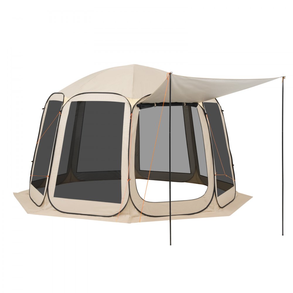 VEVOR Carpa Plegable con Mosquitera, 3660 x 3380 x 2300 mm, 10-12 Personas, Polígono de 8 Lados, con Toldo Extensible, Bolsa de Transporte, Laterales de Malla, para Actividades al Aire Libre, Beige