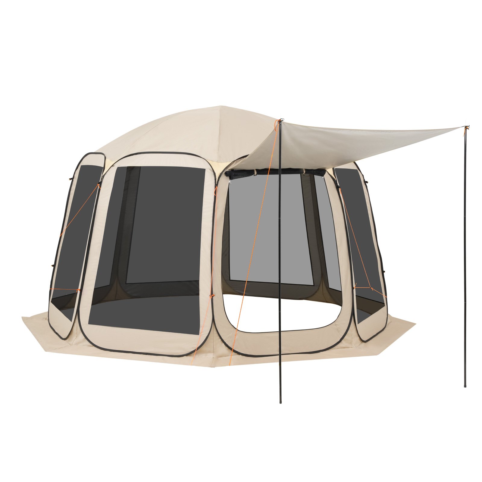 VEVOR Carpa Plegable con Mosquitera, 3660 x 3380 x 2300 mm, 10-12 Personas, Polígono de 8 Lados, con Toldo Extensible, Bolsa de Transporte, Laterales de Malla, para Actividades al Aire Libre, Beige