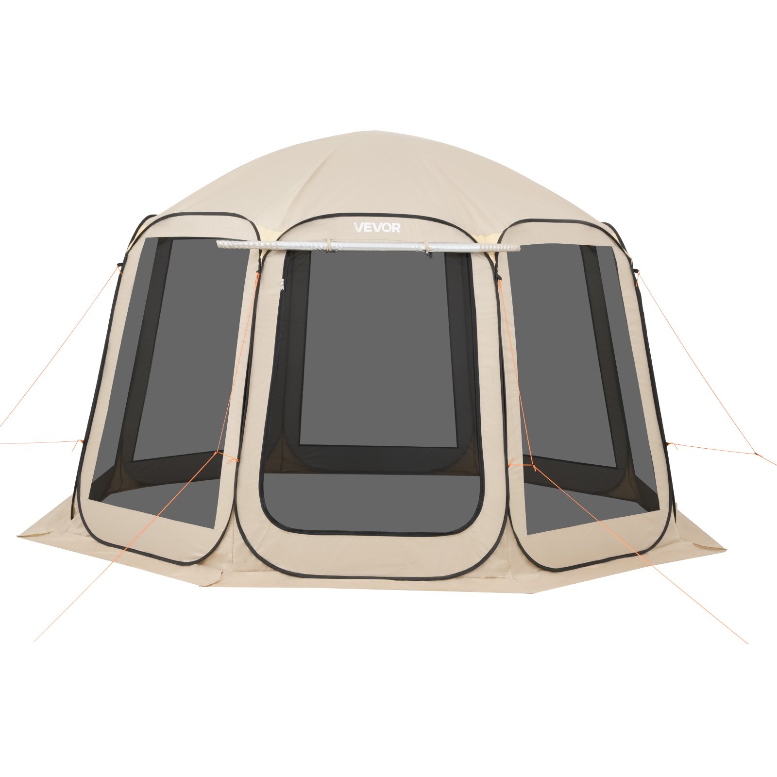 VEVOR Carpa Plegable con Mosquitera, 3660 x 3380 x 2300 mm, 10-12 Personas, Polígono de 8 Lados, con Toldo Extensible, Bolsa de Transporte, Laterales de Malla, para Actividades al Aire Libre, Beige