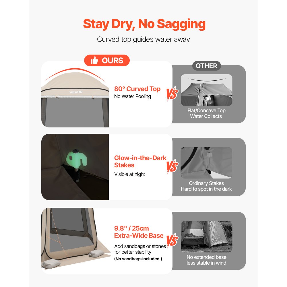 VEVOR Carpa Plegable con Mosquitera, 1825 x 1825 x 2200 mm, 4-6 Personas, Polígono 4 Lados, con Toldo Extensible, Bolsa de Transporte, Laterales de Malla, para Relajarse, Leer o Descansar, Beige
