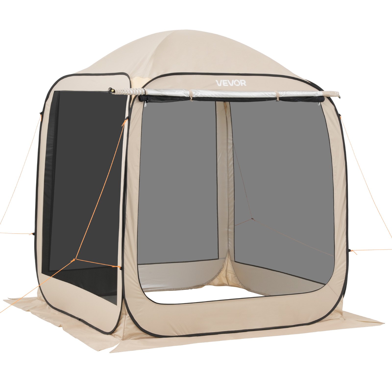VEVOR Carpa Plegable con Mosquitera, 1825 x 1825 x 2200 mm, 4-6 Personas, Polígono 4 Lados, con Toldo Extensible, Bolsa de Transporte, Laterales de Malla, para Relajarse, Leer o Descansar, Beige