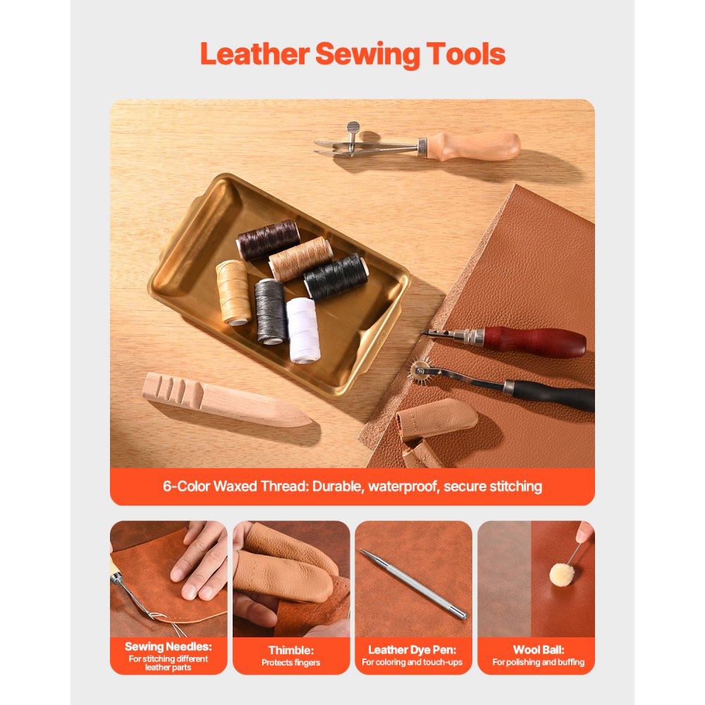 VEVOR 59 Piezas Kit de Herramientas para Trabajar el Cuero con Bolsa de Lona Portátil, Herramientas de Corte para Estampación, Costura y Grabado, para Principiantes, Entusiastas del Bricolaje
