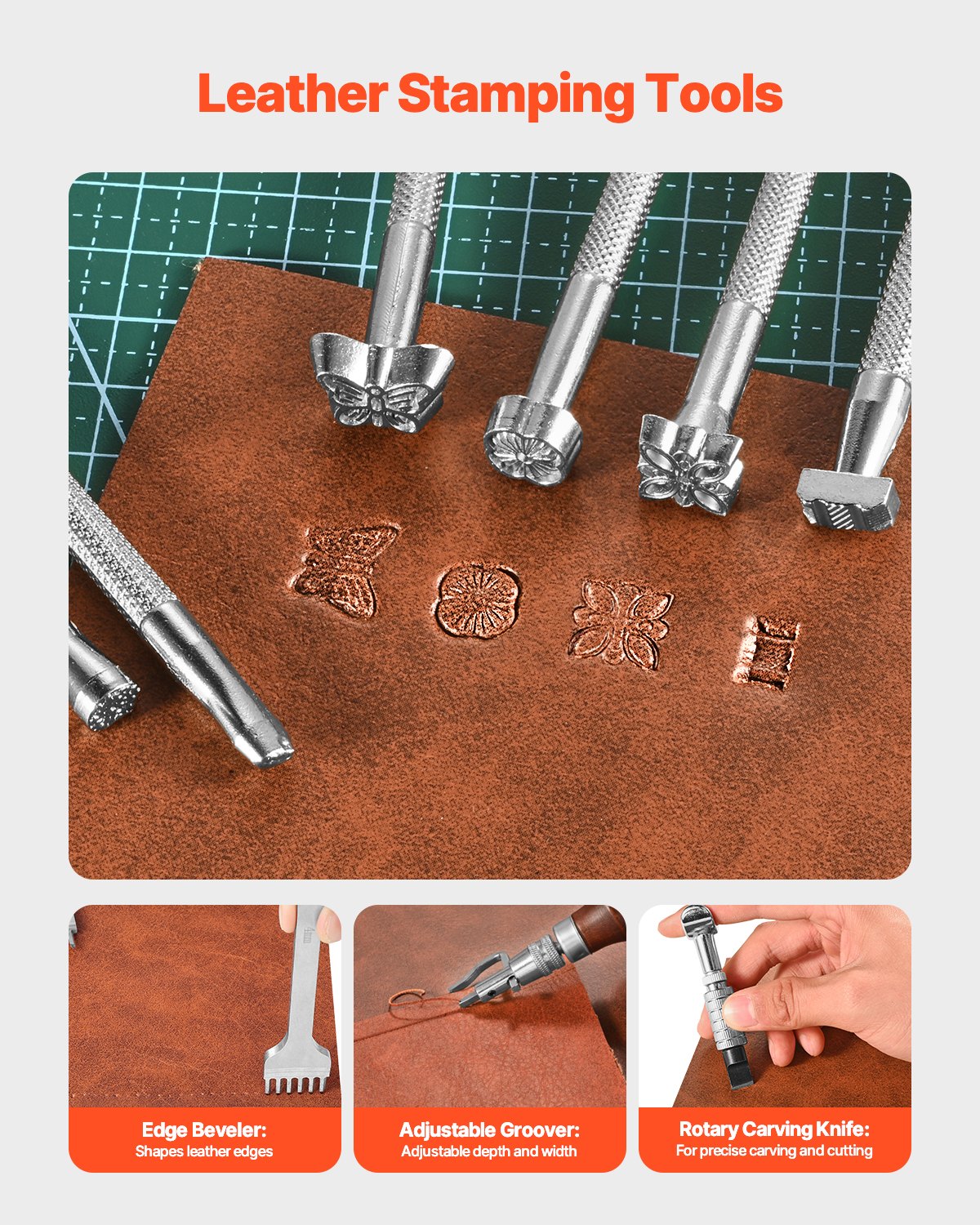 VEVOR 59 Piezas Kit de Herramientas para Trabajar el Cuero con Bolsa de Lona Portátil, Herramientas de Corte para Estampación, Costura y Grabado, para Principiantes, Entusiastas del Bricolaje