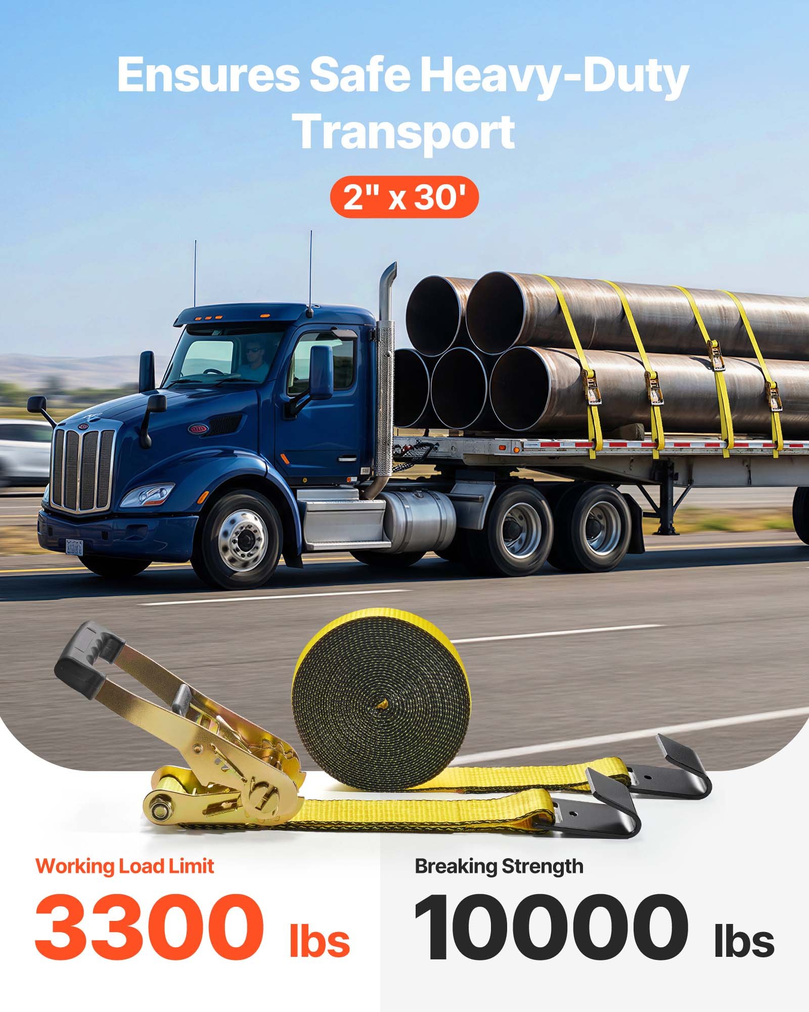 VEVOR 10 Piezas Correas de Trinquete con Gancho Plano Resistencia a la Rotura de 4536 kg Incluye 10 Bridas de Trinquete 0,05 m x 9 m con Asas Acolchadas para Motocicletas Portaequipajes Remolques
