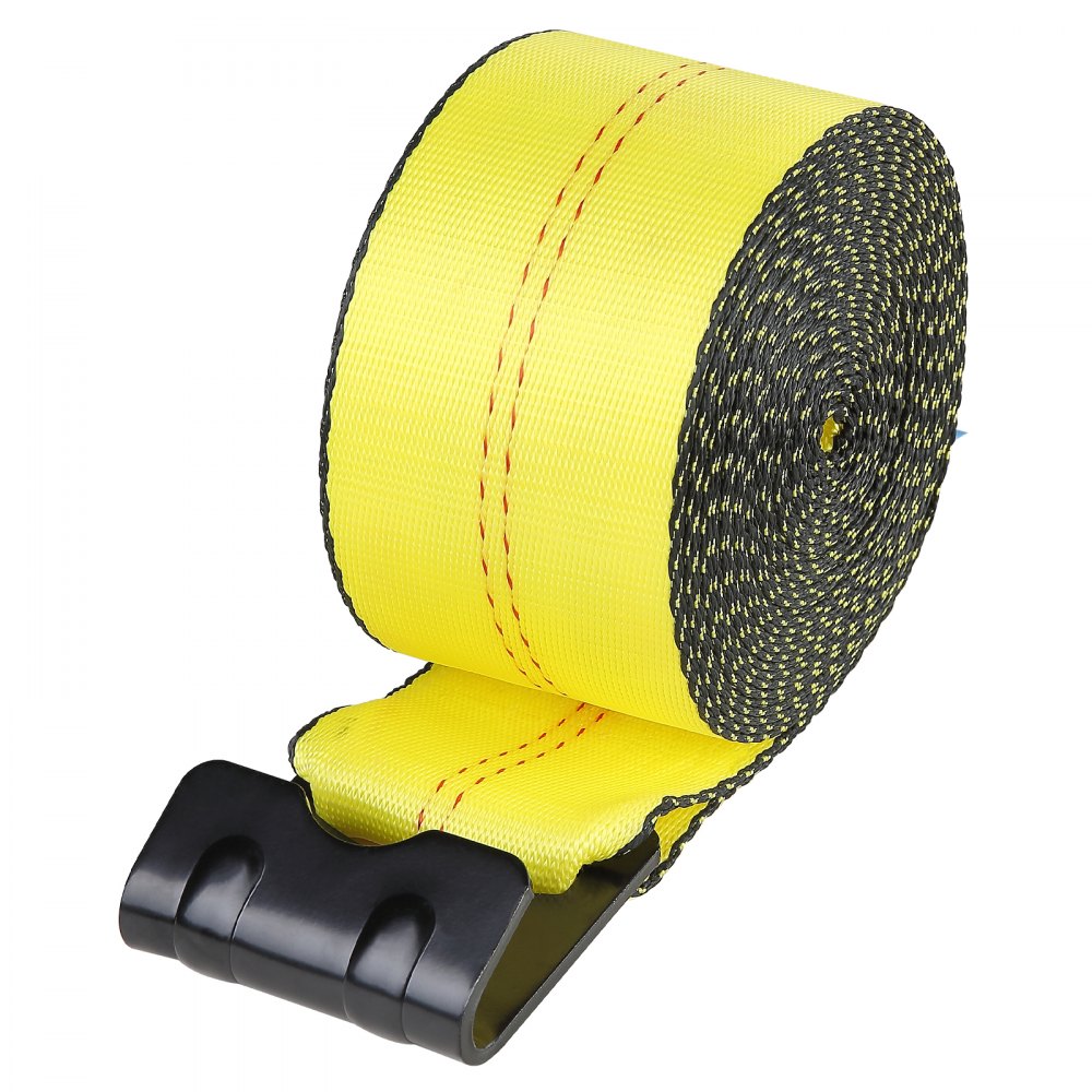 VEVOR Correa para cabrestante de 4" x 30 pies, 4 Piezas, carga de 2,7 T, resistencia a la rotura 8,2 T, correas para camión con gancho plano, control de carga para remolques, granjas, amarillo