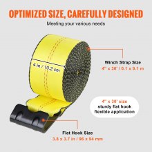 VEVOR Correa para cabrestante de 4" x 30 pies, 4 Piezas, carga de 2,7 T, resistencia a la rotura 8,2 T, correas para camión con gancho plano, control de carga para remolques, granjas, amarillo