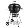 Parrilla de carbón VEVOR con ruedas, rejilla de almacenamiento y medidor de temperatura, diseño negro y plateado.