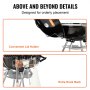 VEVOR Barbacoa de Carbón Redonda Diámetro de 56 cm Barbacoa Redonda con Tapa y Ruedas Parrilla de Carbón de Porcelana Esmaltada Termómetro y Aireadores Integrados Jardín Playa Camping al Aire Libre