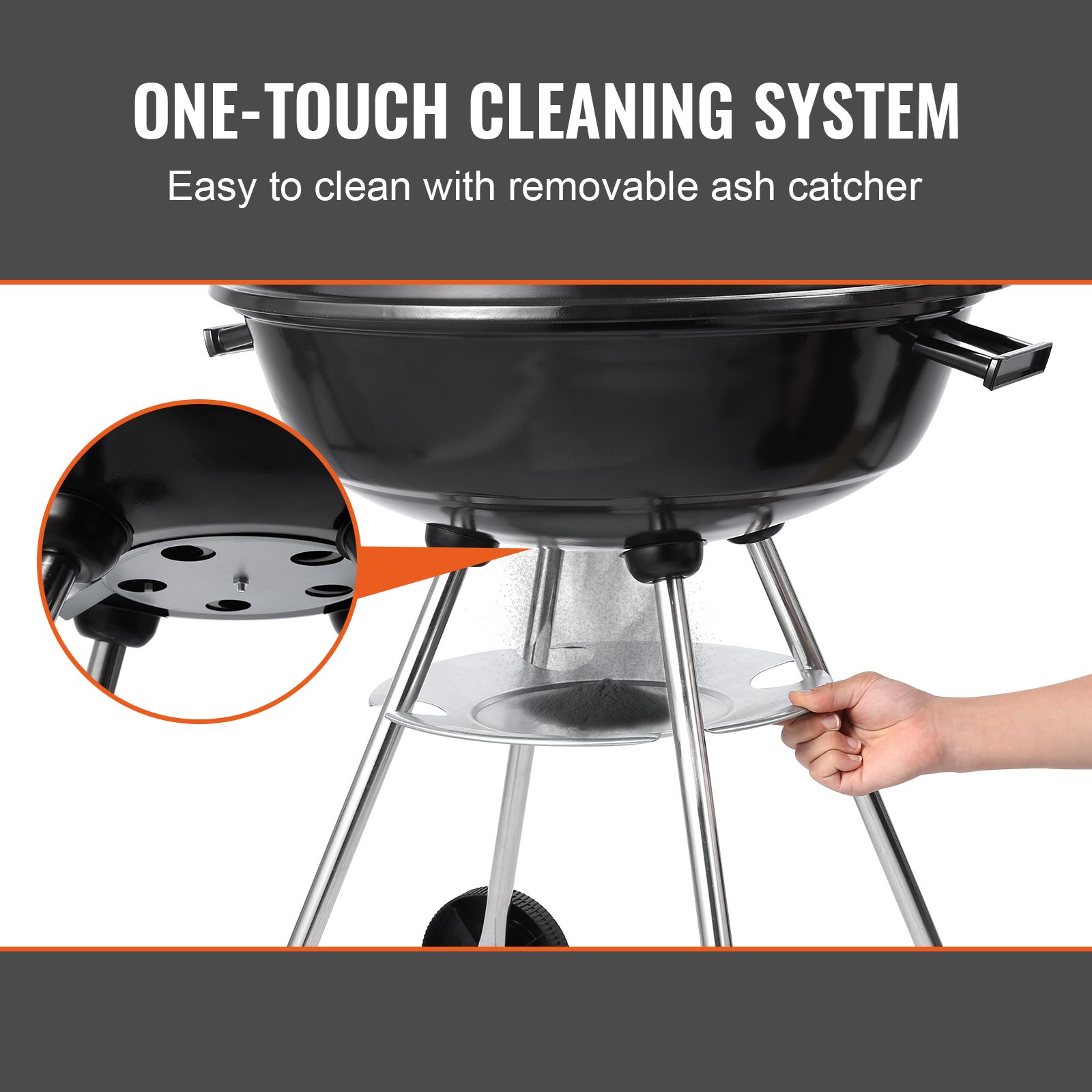 VEVOR Barbacoa de Carbón Redonda Diámetro de 56 cm Barbacoa Redonda con Tapa y Ruedas Parrilla de Carbón de Porcelana Esmaltada Termómetro y Aireadores Integrados Jardín Playa Camping al Aire Libre