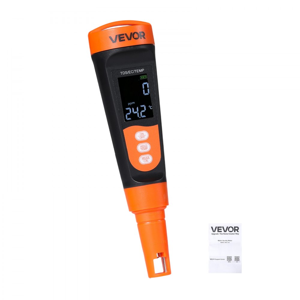 VEVOR Medidor de TDS Digital, Rango de medición 0-9990 ppm, Probador Multiparamétrico de TDS y Conductividad, con Compensación Automática de Temperatura, Pantalla LCD, para Laboratorio Agua Potable