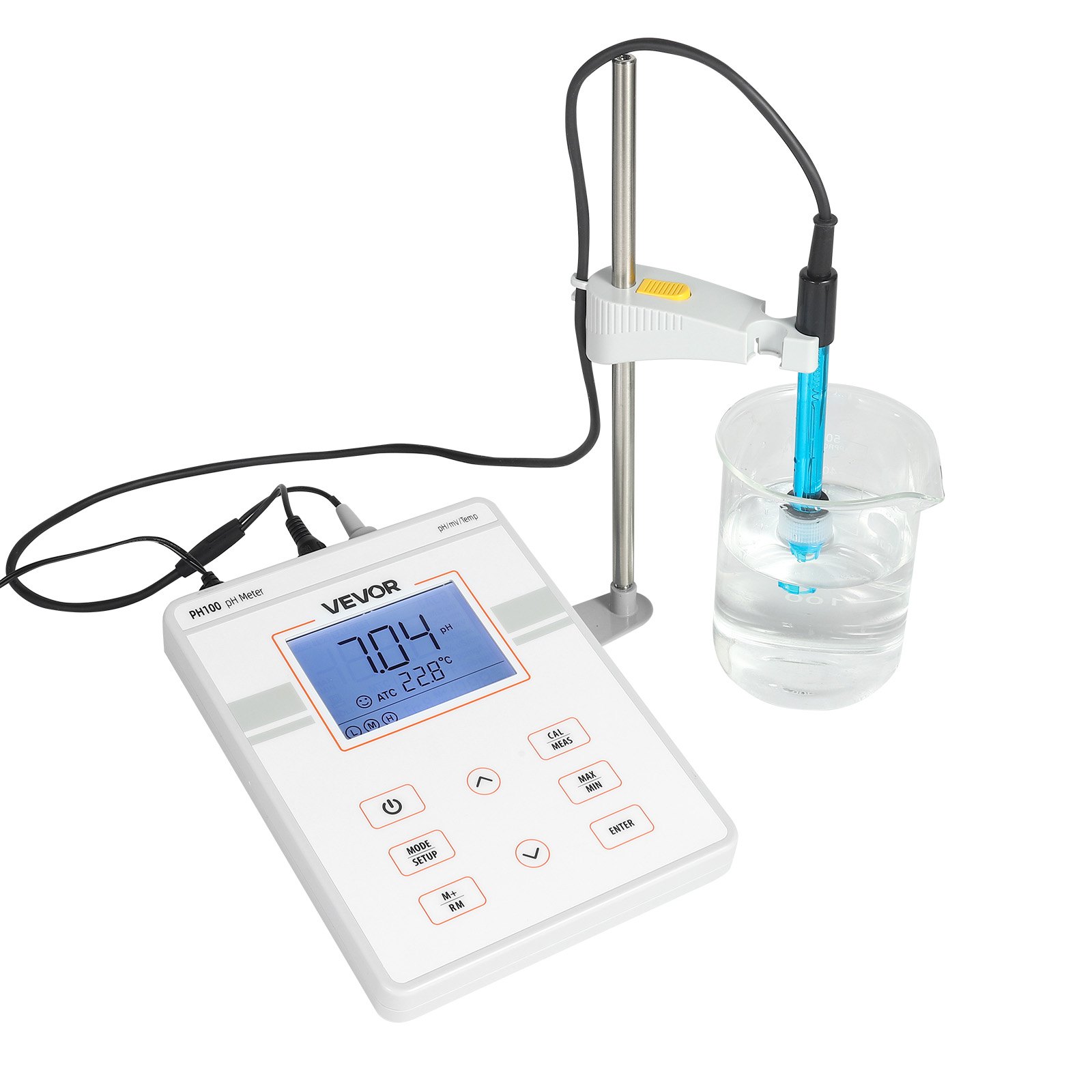 VEVOR Medidor de pH de Laboratorio de Sobremesa, Rango de Medición 0-14 pH de Alta Precisión, con Solución de Calibración, Almacenamiento de hasta 50 Datos de Medición, para Calidad de Agua Acuario
