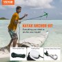 VEVOR Kit de Anclaje para Kayak 1,5 kg, Ancla para Tabla de Paddle con Cuerda de 8 m y Boya, Ancla Plegable para Botes pequeños con Bolsa y mosquetón, Accesorios para Kayaks, Botes pequeños, Canoas