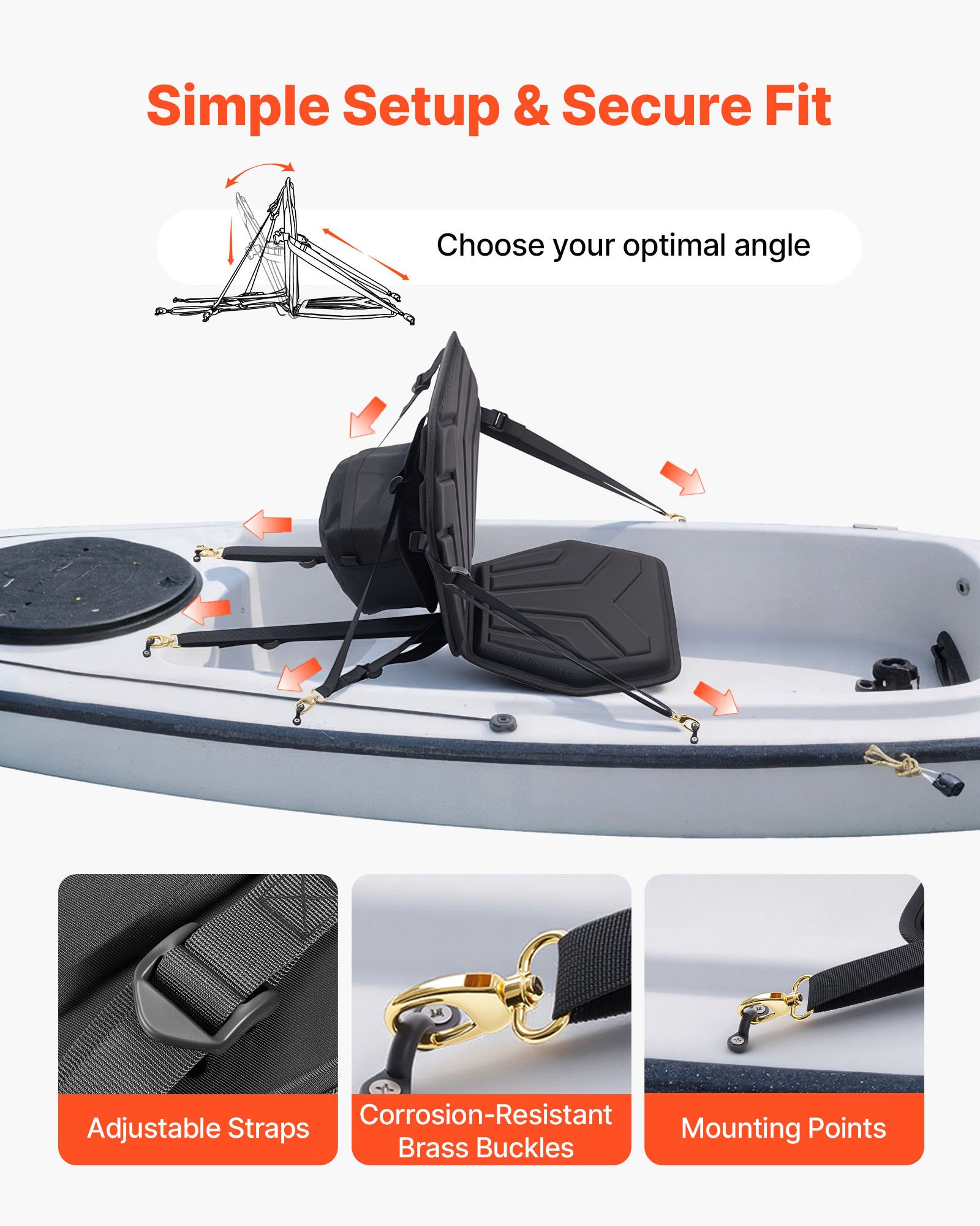 VEVOR Asiento Acolchado para Kayaks 1 Pieza, Asiento de Canoa con Respaldo Grosor de 31 mm, Cojín de Kayak con Bolsa de Almacenamiento y Correas Ajustables para Bote de Pesca, Tabla de Paddle