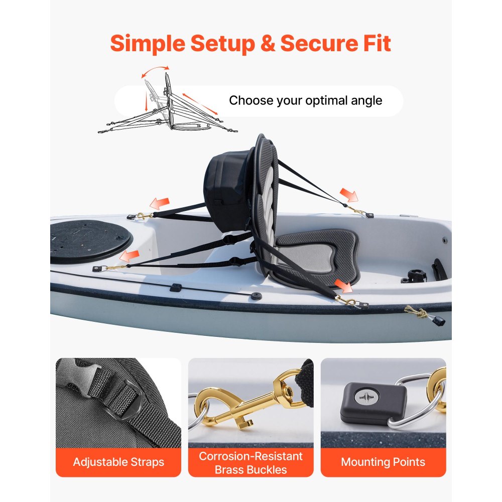VEVOR Asiento Acolchado para Kayaks 2 Piezas, Asiento de Canoa con Respaldo Grosor de 12 mm, Cojín de Kayak con Bolsa de Almacenamiento y Correas Ajustables para Bote de Pesca, Tabla de Paddle