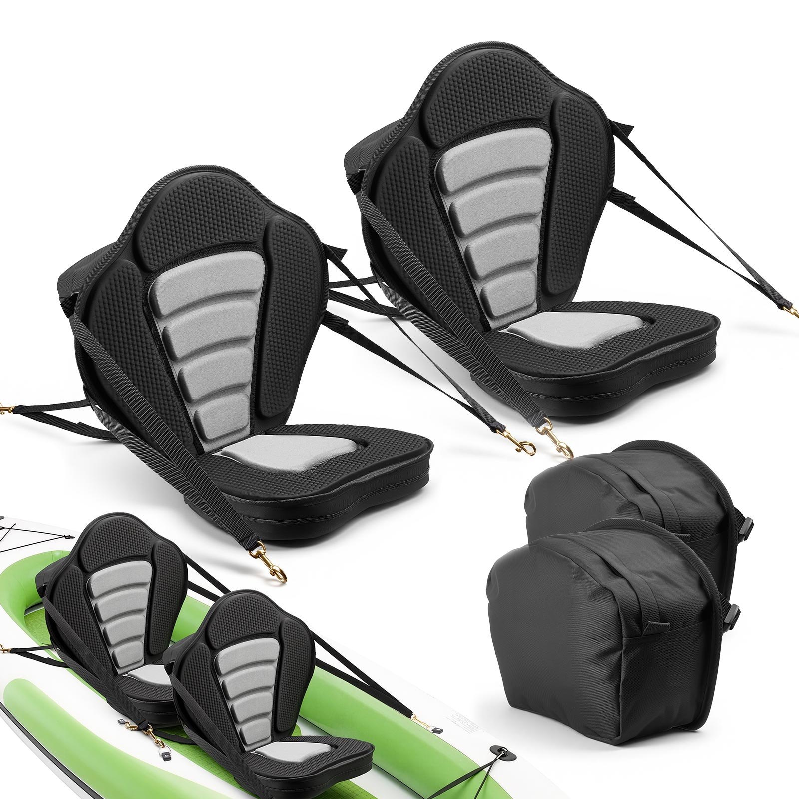 VEVOR Asiento Acolchado para Kayaks 2 Piezas, Asiento de Canoa con Respaldo Grosor de 65 mm, Cojín de Kayak con Bolsa de Almacenamiento y Correas Ajustables para Bote de Pesca, Tabla de Paddle