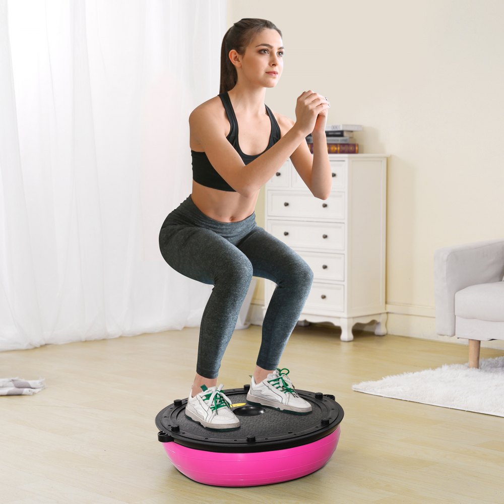 VEVOR Entrenador de Pelota de Medio Ejercicio, Entrenador de Pelota de Equilibrio de 620 x 215 mm de Capacidad de 300 kg con Bandas de Resistencia y Bomba de Pie, para Gimnasio en Casa de Cuerpo, Rosa