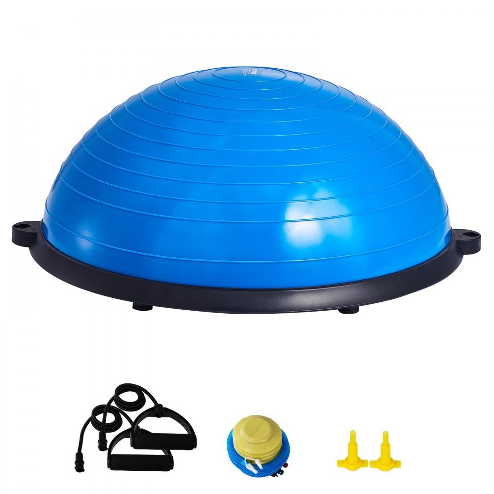 VEVOR Entrenador de Pelota de Medio Ejercicio, Entrenador de Pelota de Equilibrio de 620 x 215 mm de Capacidad de 300 kg con Bandas de Resistencia y Bomba de Pie para Gimnasio en Casa, Color Azul