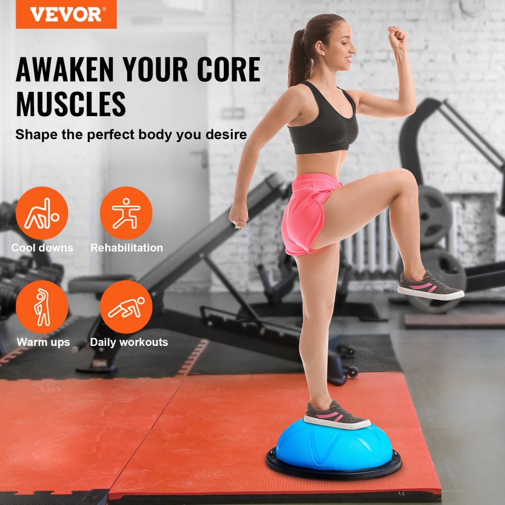 VEVOR Entrenador de Pelota de Ejercicio Medio, Entrenador de Pelota de Equilibrio de 580 x 200 mm de Capacidad de 300 kg con Bandas de Resistencia y Bomba, para Gimnasio en Casa de Cuerpo, Azul