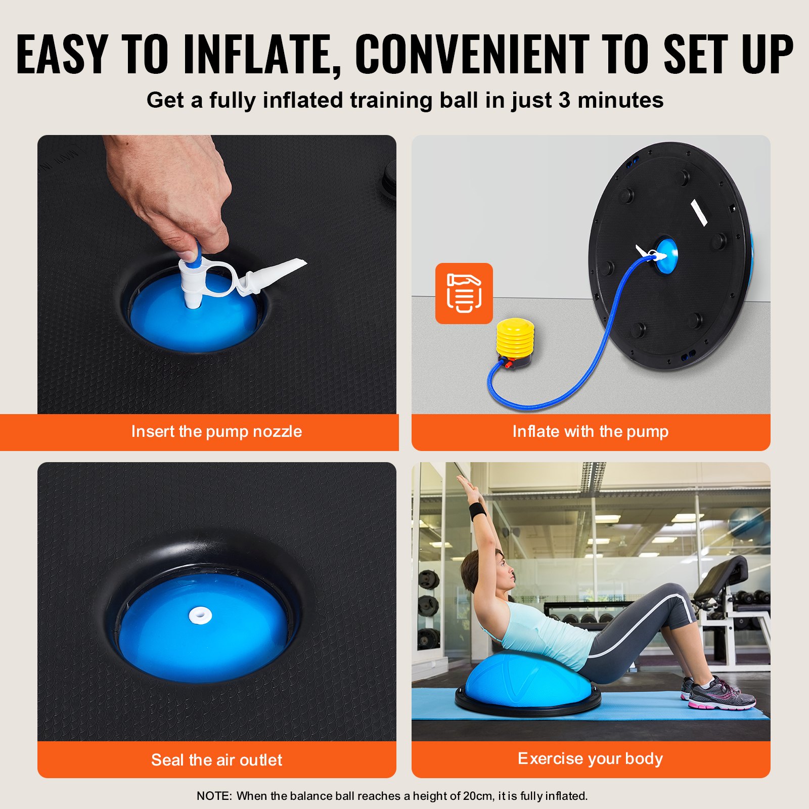 VEVOR Entrenador de Pelota de Ejercicio Medio, Entrenador de Pelota de Equilibrio de 580 x 200 mm de Capacidad de 300 kg con Bandas de Resistencia y Bomba, para Gimnasio en Casa de Cuerpo, Azul