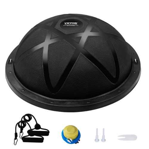 VEVOR Entrenador de Pelota de Ejercicio Medio, Entrenador de Pelota de Equilibrio de 580 x 200 mm de Capacidad de 300 kg con Bandas de Resistencia y Bomba, para Gimnasio en Casa de Cuerpo, Negro