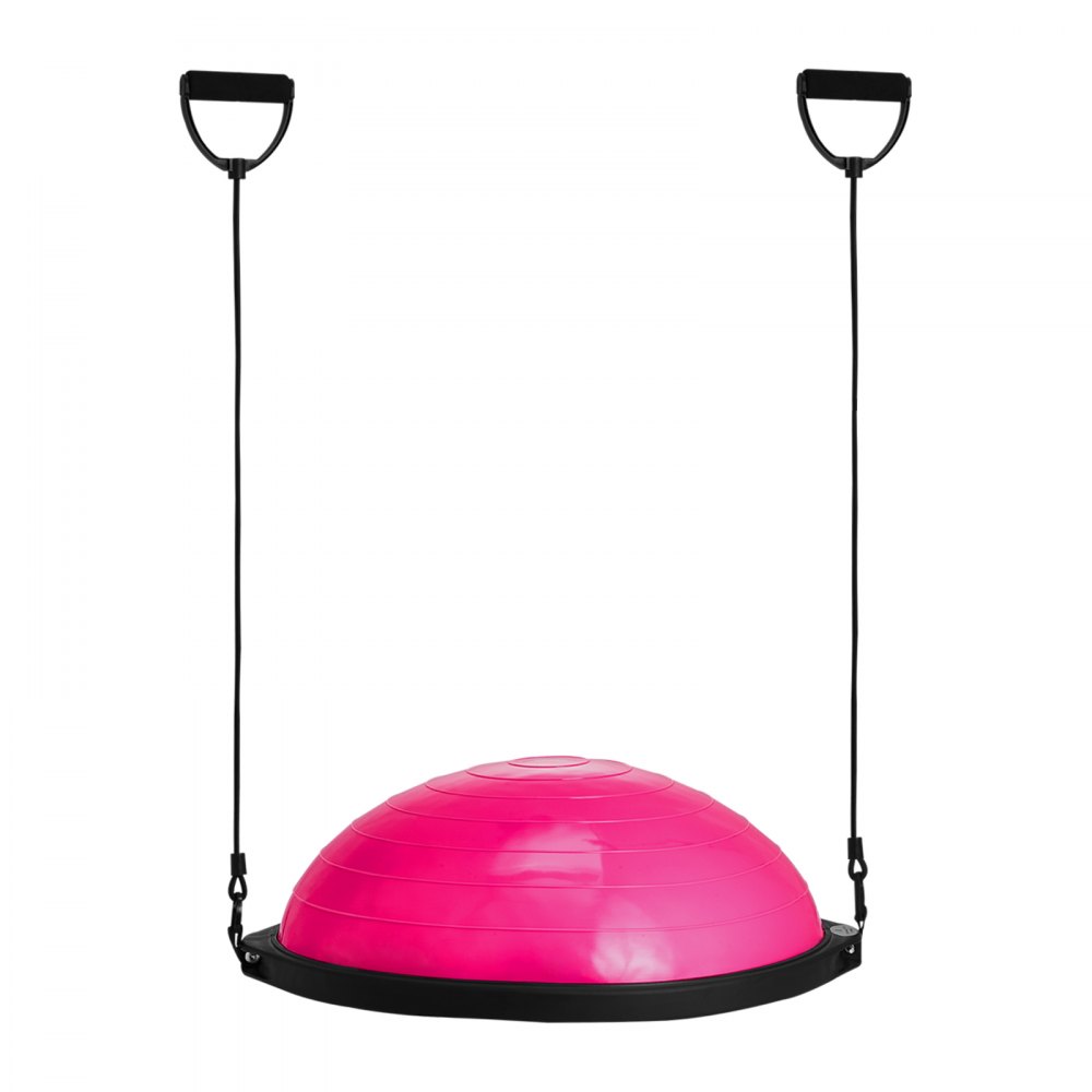 VEVOR Entrenador de Pelota de Medio Ejercicio, Entrenador de Pelota de Equilibrio de 660 x 200 mm de Capacidad de 680 kg con Bandas de Resistencia y Bomba de Pie, para Gimnasio en Casa, Color Rosa