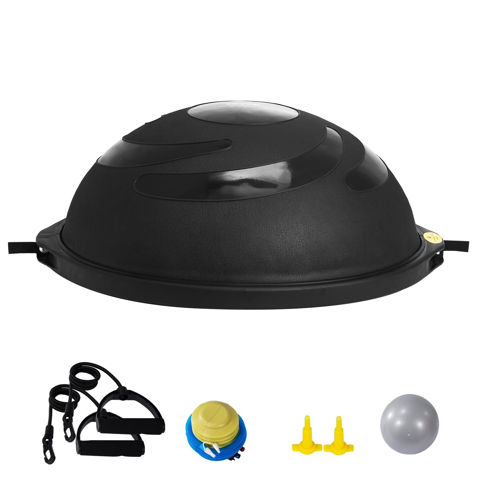 VEVOR Entrenador de Pelota de Medio Ejercicio, Entrenador de Pelota de Equilibrio de 660 x 200 mm de Capacidad de 680 kg con Bandas de Resistencia y Bomba de Pie, para Gimnasio en Casa, Negro