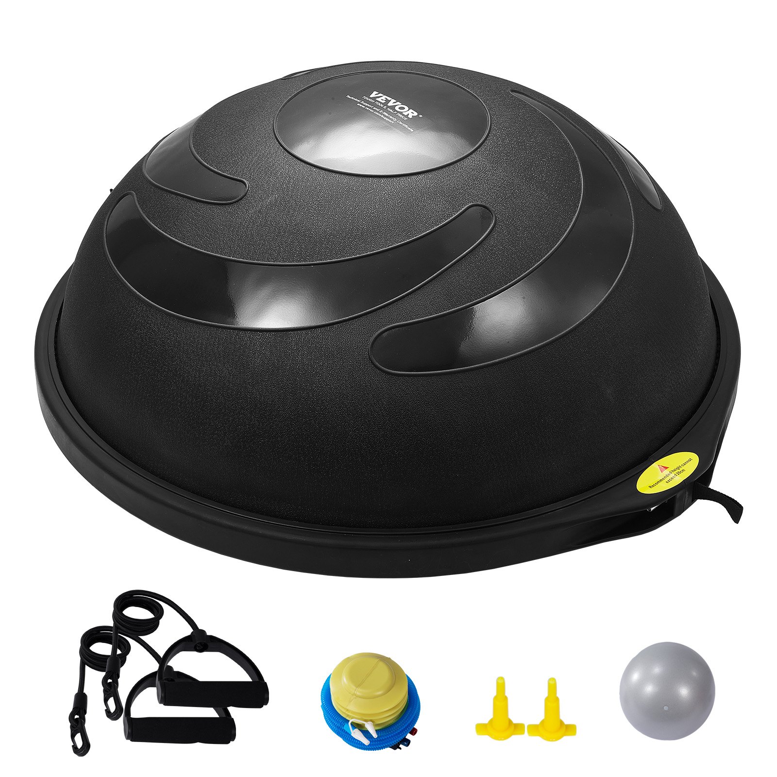 VEVOR Entrenador de Pelota de Medio Ejercicio, Entrenador de Pelota de Equilibrio de 660 x 200 mm de Capacidad de 680 kg con Bandas de Resistencia y Bomba de Pie, para Gimnasio en Casa, Negro