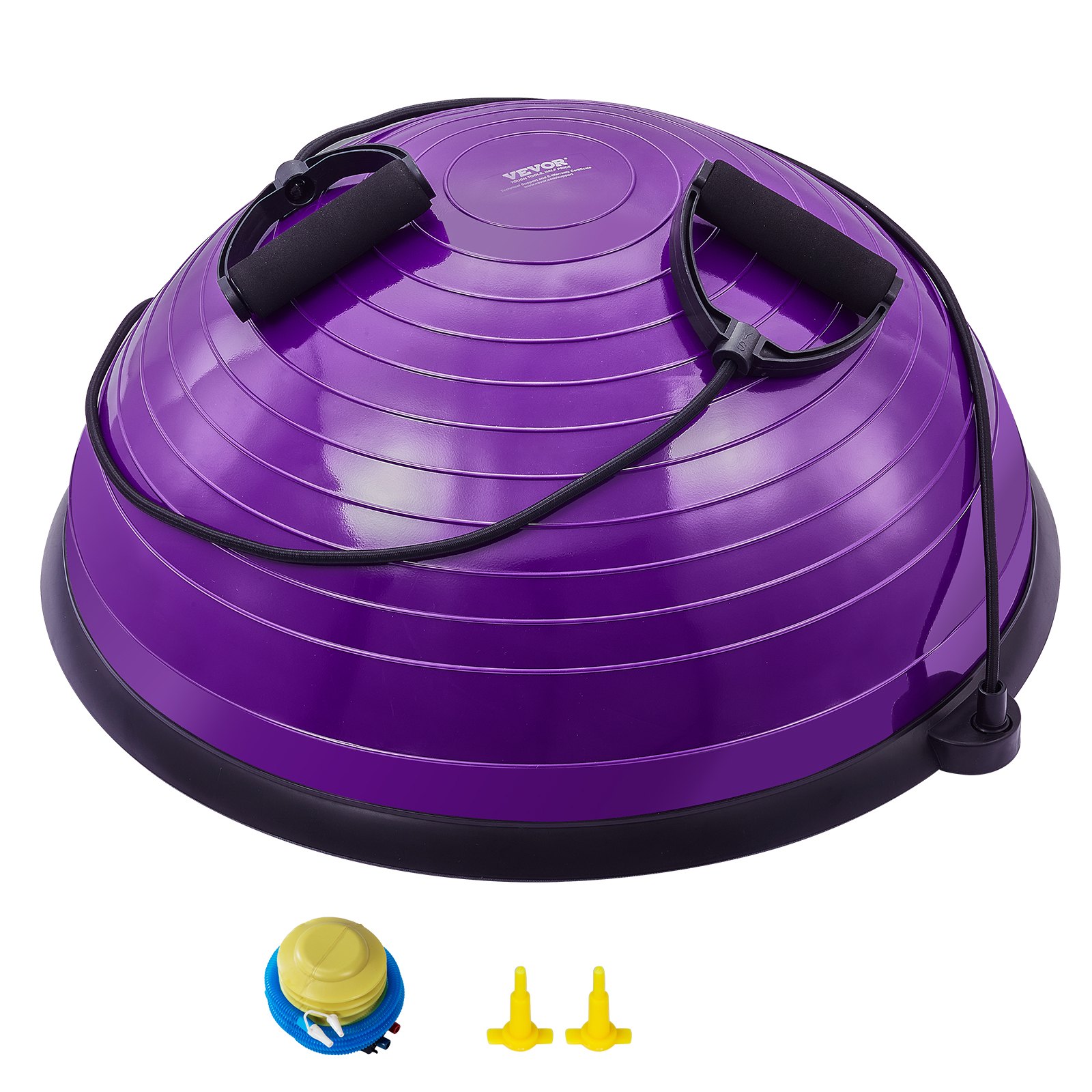 VEVOR Entrenador de Pelota de Medio Ejercicio, Entrenador de Pelota de Equilibrio de 620 x 215 mm de 300 kg con Bandas de Resistencia y Bomba de Pie, para Gimnasio en Casa de Cuerpo Completo, Morado