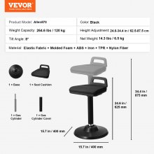 VEVOR Silla Giratoria de Altura Regulable de 62,5-87,5 cm con Asa Negro Pequeño