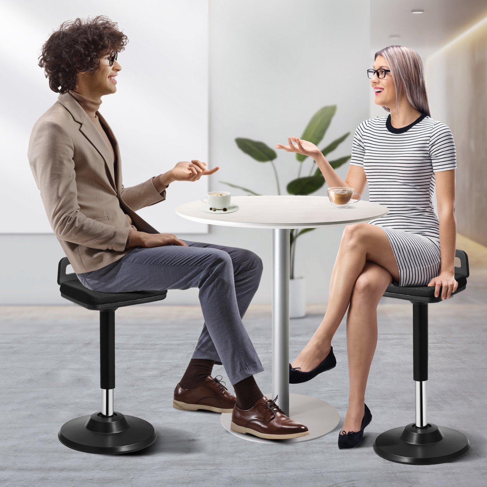 VEVOR Active Chair Wobble Stool Standing Stool with Handle, Height Adjustable (625-875 mm), Office Stool Made of Elastic Fabric & Foam, Ideal for Schools, Office and Home, 8° Tilt Angle, Black