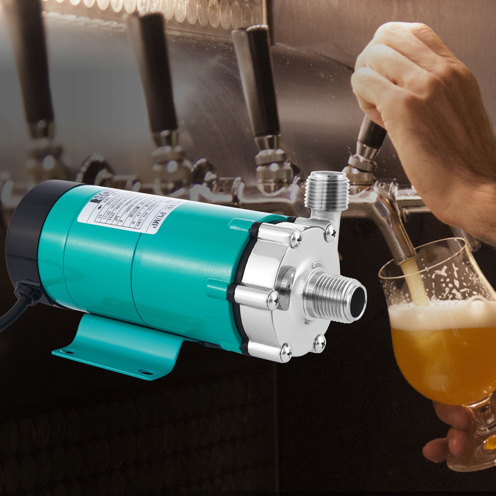 VEVOR MP-15RP Bomba de Cerveza con Bomba de Pozo de Grado Alimenticio 10 W, Cabeza de Acero Inoxidable, Bomba de Cerveza de Elaboración Magnética con Bomba de Cerveza de Alta Temperatura 120 ℃