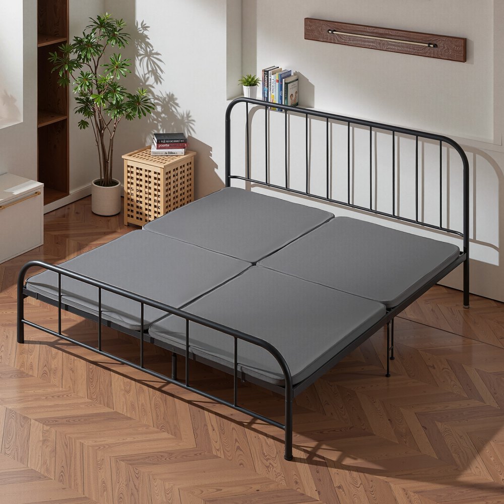 VEVOR Tableros de Cama para Debajo del Colchón, Tamaño King (188 x 200 cm), Tablero de Bunkie, Paquete de 4 Piezas, Marco de Madera con Tejido Oxford 200D, Transpirable, Soporte para Colchón, Gris