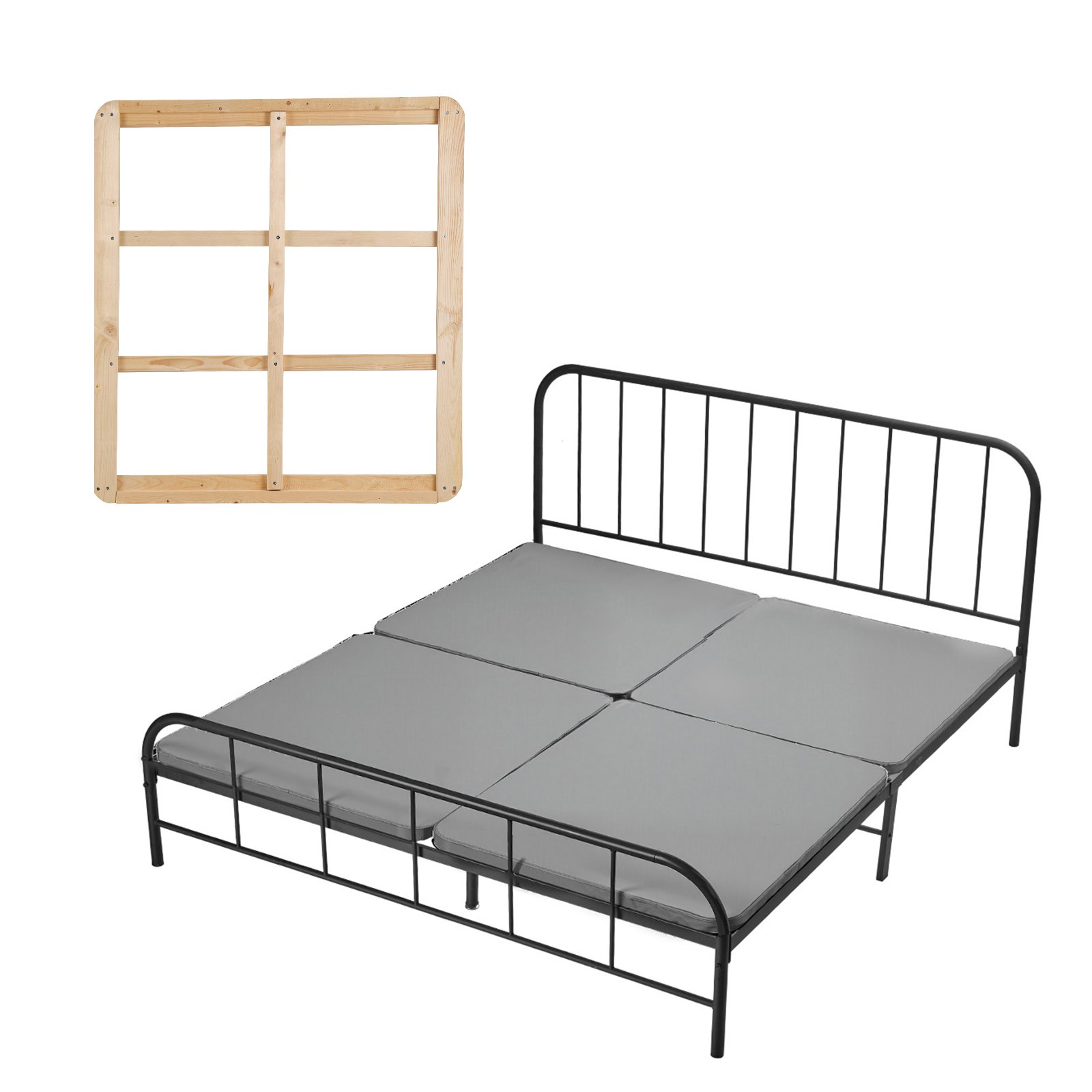 VEVOR Tableros de Cama para Debajo del Colchón, Tamaño King (188 x 200 cm), Tablero de Bunkie, Paquete de 4 Piezas, Marco de Madera con Tejido Oxford 200D, Transpirable, Soporte para Colchón, Gris