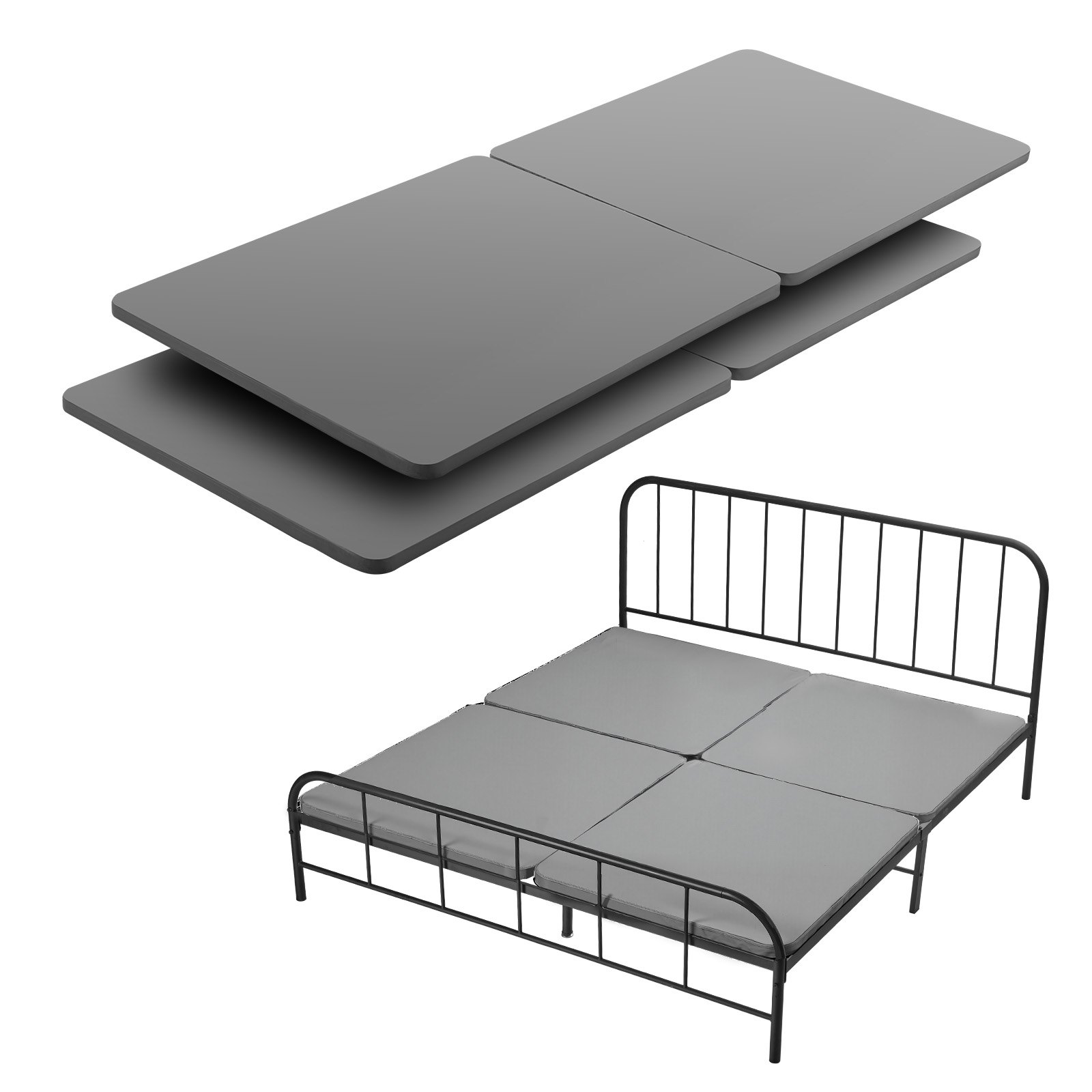 VEVOR Tablero de Litera de Cama de Tamaño King 2000 x 1880 mm, Listones de 38 mm con Tela Oxford 200D, Soporte de Colchón de Madera para Cama de Tamaño King, Fácil Montaje, 4 Piezas, Gris