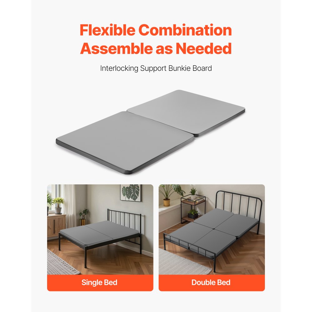 VEVOR Tableros de Cama para Debajo del Colchón, Tamaño Individual, Tablero de Bunkie de 38 mm, Paquete de 2 Piezas, Marco de Madera con Tejido Oxford 200D, Transpirable, Soporte para Colchón, Gris