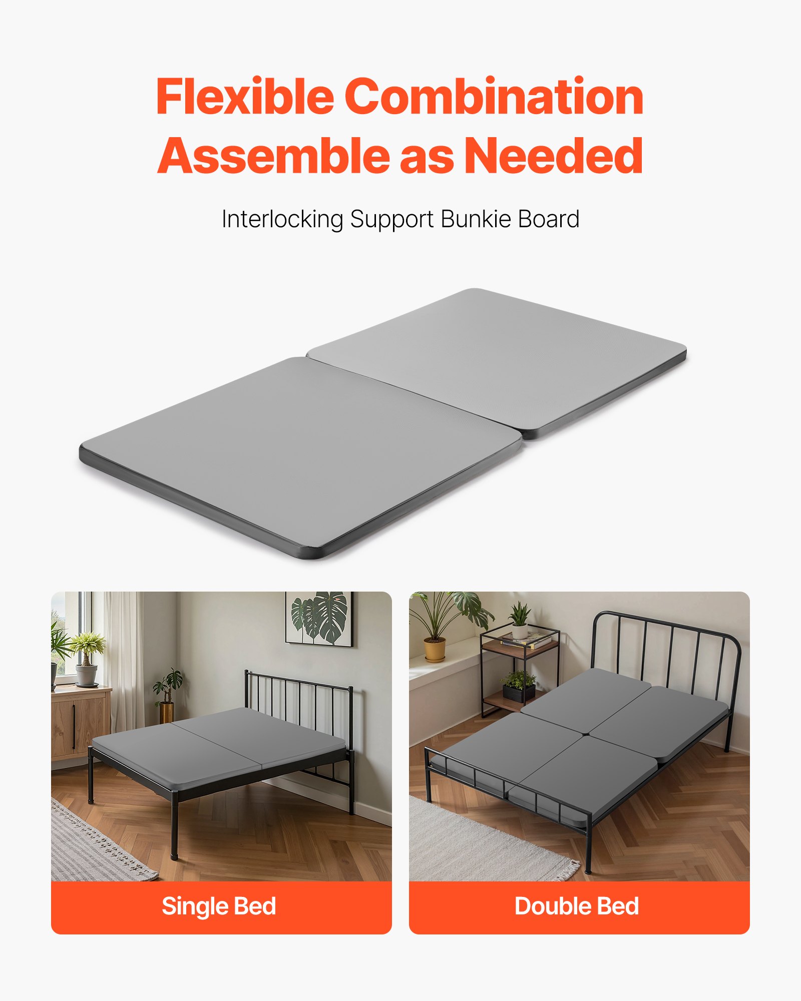 VEVOR Tableros de Cama para Debajo del Colchón, Tamaño Individual, Tablero de Bunkie de 38 mm, Paquete de 2 Piezas, Marco de Madera con Tejido Oxford 200D, Transpirable, Soporte para Colchón, Gris