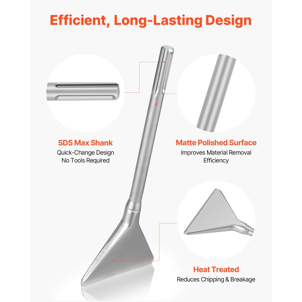 VEVOR Cincel Plano Ancho SDS Max, 350 x 150 mm, Cincel para Martillo de Demolición, Triangular y Afilado, Raspador de Suelos para Eliminación de Azulejos Baldosas Adhesivos Superficies de Paredes