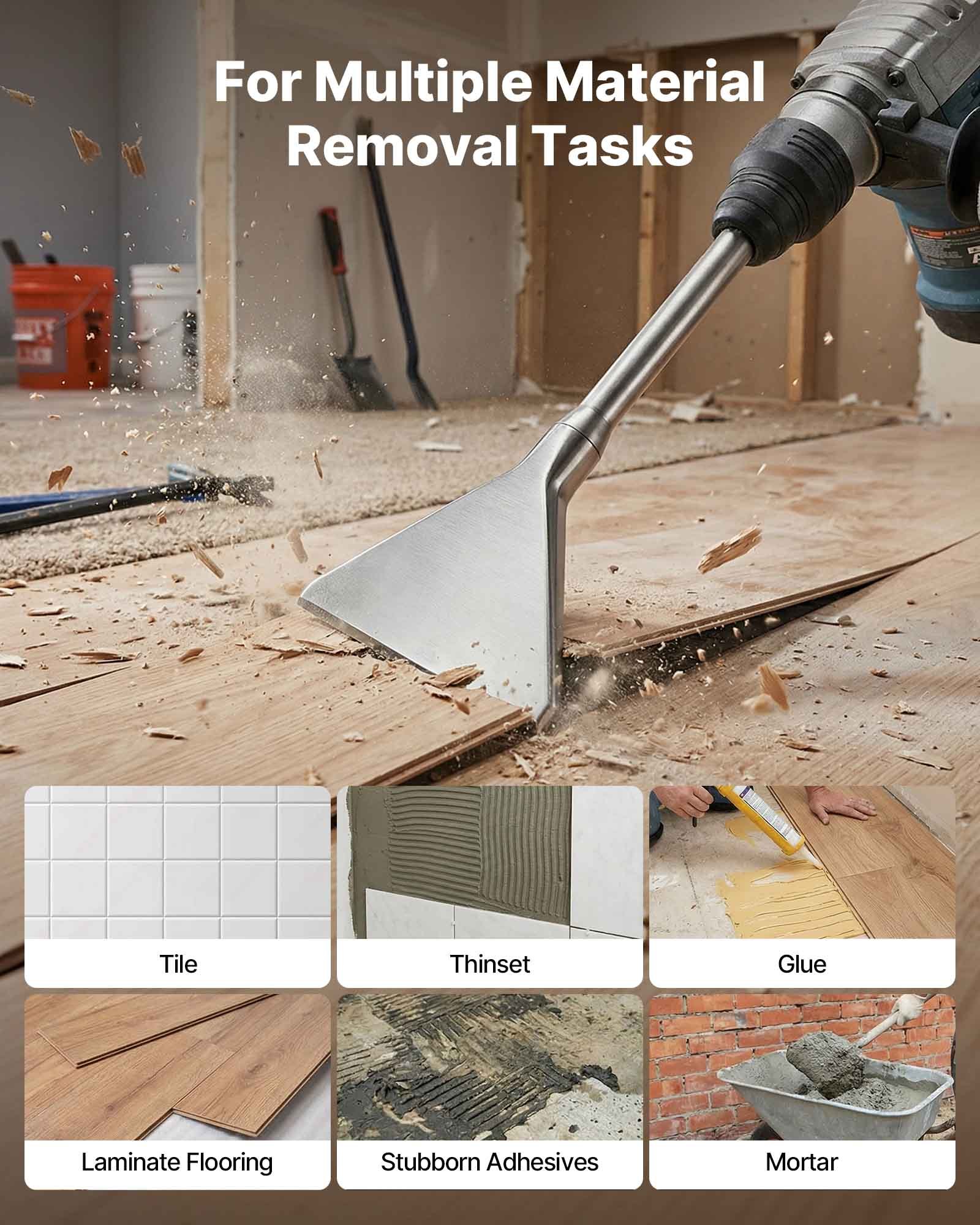 VEVOR Cincel Plano Ancho SDS Max, 350 x 150 mm, Cincel para Martillo de Demolición, Triangular y Afilado, Raspador de Suelos para Eliminación de Azulejos Baldosas Adhesivos Superficies de Paredes